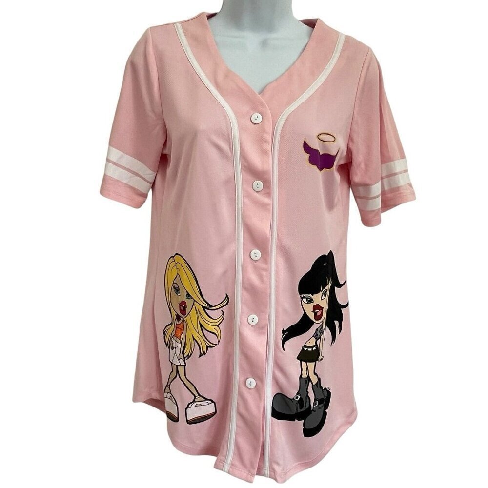 Bratz Doll Women Junior Size M Pink Graphic Baseball Jersey Shirt PJ Top Costume